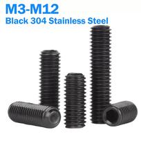 Black 304 Stainless Steel Hex Socket Set Screws Grub Screw Bolt M3 M4 M5 M6 M8 M10 M12 Headless Cup Point Set Screw M6x10mm-10pcs
