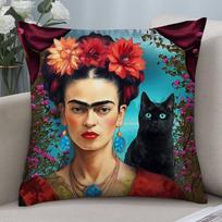 F-Frida K-Kahlo Art Pillow Case Short Plush Double-Sided Print Square Throw Pillow Covers Sofa Home Cushion Decor Peach skin 18*18(CM)-1Pcs