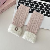 New Women Hand Warmer Autumn Winter Gloves Fashion Knitting Faux Wool Mitten Warm Female Fingerless Glove One Size rožinė