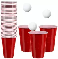 Puodelių ir kamuoliukų rinkinys žaidimams (beer pong)