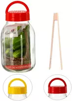 Stiklainis 3 L su plastikiniu dangteliu ir žnyplėmis