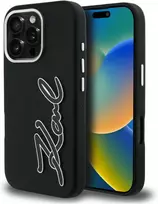 Karl Lagerfeld FW Grained Signature Logo dėklas iPhone 16 Pro Max - Juodas