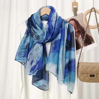 Van Gogh Ombre Ink Painting Viscose Shawl Scarf Lady Print Voile Soft Pashmina Hijab And Wraps Foulard Muslim Sjaal 180*85Cm