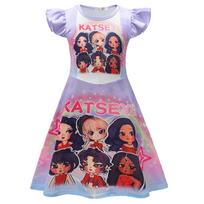26261 Children Girls KATSEYE Printed Ruffle Casual Dress 110cm violetinė