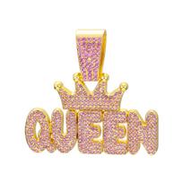 Moterų rožinė deimantinė karūna, raidės QUEEN pakabukas, deimantinė kubietiška grandinėlė, ilgas hip hopo moteriškas aksesuaras gray