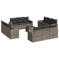 vidaXL 13 pc Outdoor Sofa Set with Cushions Grey Poly Rattan