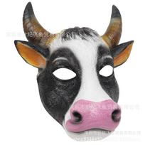 Helovino karvės kaukė su judančiu snukiu Geriausiai parduodama pliušinė karvės gyvūno vakarėlio kaukė Half-faced cow black
