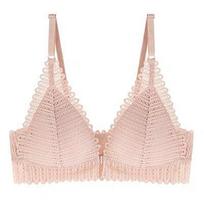Nėriniai priekyje, bralette, moteriškas apatinis trikotažas Seksuali liemenėlė be nugarėlės be kaulų Push Up liemenėlė Trikampis plonas apatinis trikotažas 70A smėlis