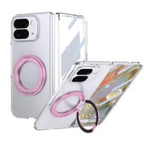 Premium For Google Pixel 10 Pro Fold Case Crystal Clear Magnetic Cover 360 Degree Rotational With Clear Screen Protector Google Pixel 10 Pro Fold rožinė