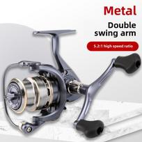 Metalinės galvutės spiningo ritė su dviguba svirtimi, skirta ilgiems atstumams, idealiai tinka žvejybai jūroje. 1000 type (deep line cup) gray