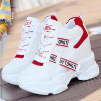 Fashion Invisible Platform Inner Height Increasing Women's Shoes 12cm Super High Heels,Korean Version Casual Sneakers,Wedge Women Shoe 34 raudona