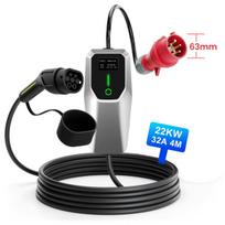 4 m 22kW 2 tipo elektromobilių įkrovimo kabelis 32A 3 fazių elektromobilių PHEV įkroviklis Mobilus Wallbox LCD ekranas