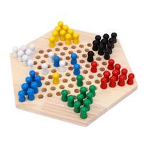 Chinese Checkers Board Game Set 6 Color Pegs Eductaional Wooden Game Board for Adults Kids Logic Training