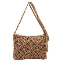 Korean Style Crochet Crossbody Bag Tassel Ladies Underarm Bag Weave Shoulder Bag Women  Travel chaki
