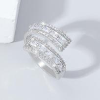 GemChic Women's Ring Embed Zircon Single Row Light Luxury Ring Geometric Opening Ring Adjustable Fashion Simple Birthday Christmas Jewelry Gift - sidabras