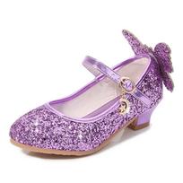 2025 Nauji mergaičių krištolinės odos princesės bateliai - minkštas padukas, korėjietiško stiliaus blizgučių dizainas Size 36, Inner length 22cm violetinė