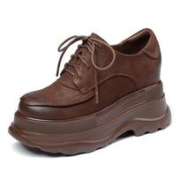 Moteriški natūralios odos apvalūs odiniai batai, retro, universalūs, su vidiniu aukščio padidinimu 10 cm, neslystantys, platforminiai batai su aukščio padidinimu 34 ruda