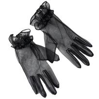 Short Tulle Gloves Full Finger Gloves Wrist Length Gloves for Opera Concert juoda
