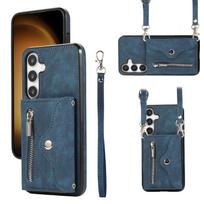 Odinis dėklas su kortelių laikikliu per petį, skirtas Samsung Galaxy S24 Ultra S21 S22 Plus S23 FE A14 A24 A34 A54 A15 A25 A52 A72 For Galaxy S22 mėlyna