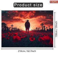 2D Remembrance Poppy Backdrop, Soldier Sunset Cross Cemetery Background for Memorial Day Decor 47.2x31.5inch/120*80cm