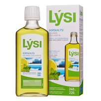 LYSI COD LIVER OIL, natūralūs žuvų taukai, mėtų ir citrinų skonio, 240 ml.