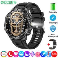 SACOSDING Military Smart Watches for Men, 700mAh Battery/LED Flashlight/IP67 Waterproof Smartwatch, Bluetooth call, Fitness Tracker for iOS Android