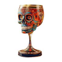 Gothic Skull Wine Glass, Hand Painted Skeleton Goblet, Day of The Dead Decor, Unique Bar Gift for 1pc brown