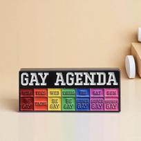 LGBT Personality Humor Series Brooch Badge, 'GAY AGENDA' Fashion Lapel Pin Brooch Men's and Women's Jewelry Accessories Black Zinc Plated