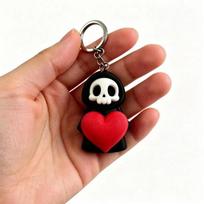 Cute Grim Reaper Heart Key Ring Gothic Skeleton Keychain Durable Metal Pendant for Jacket Zipper Decor Gothic Fan Gift A2 beige