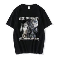 Paslėpk savo žmoną, čia Alfa Vilkas Juokingi Vilko Memai Marškinėliai Vyrams Moterims Drabužiai Mada Hip Hop Marškinėliai 100% Medvilnė Laisvalaikio Marškinėliai S