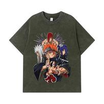 275 GSM Washed T-shirts 100% Cotton Naruto V10 Pain Print Unisex Heavy Cotton T Shirt S armijos žalia spalva