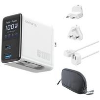 4smarts GaN Flex Screen AI 100W 2× USB-C + 1× USB-A Wall Charger, Travel Edition, white