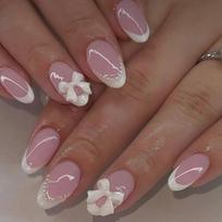 Detachable Wearable Manicure Almond Nails Full Cover Bow Charms False Nails Reusable Glossy Artificial Nails Gift rožinė