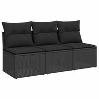 vidaXL Garden Sofa with Cushions 3 Seater Black Poly Rattan