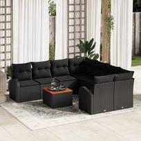 Garden Sofa Set with Storage 9 pcs Black Poly Rattan