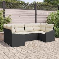 Garden Sofa Set with Storage 6 pcs Black and Cream Poly Rattan
