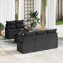 Garden Sofa Set with Cushions 6 pcs Black Poly Rattan
