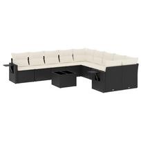 11 piece Garden Sofa Set with Cushions Black Poly Rattan