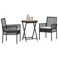 vidaXL Garden Bistro Set 3 pcs Black Poly Rattan