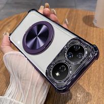 For Huawei Nova 16 Ultra Magnetic Ring Stand Holder Case For Huawei Nova 16 Pro Shockproof Soft Silicone Plating Cover For Nova 16 violetinė