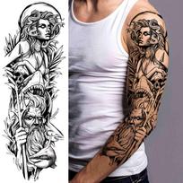 Kaukolė Warrior Laikinos Tatuiruotės Rankovė Vyrams Moterims Suaugusiems Realistiškas Netikras Gėlės Tatuiruotės Lipdukas Juodas Liūtas Kareivis Didelės Tatuiruotės