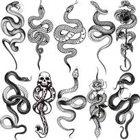 10 lakštų Realistiški gyvatės laikini tatuiruotės moterims vyrams rankai 3D tatuiruotės lipdukas juoda tribalinė kobra mamba angis gyvatė tatuiruotės black