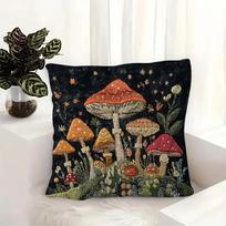 1Pc Vintage Mushroom Fungi Throw Pillow, Super Soft Short Plush Woven Polyester Pillow With Hand Wash Only Care Peach skin 18*18(CM)-1Pcs