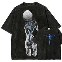 Anime Ghost In The Shell T-shirt Vintage Washed T Shirt Men's Unisex Clothes Short Sleeve Cotton Tees Tops S