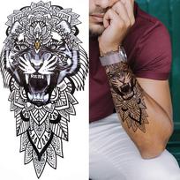 Tiger Panda Wolf Temporary Tattoo Feather Black Triangle Tattoo Sticker For Kids Men Women 3D Fake Animal Tribal Totem Tatoo