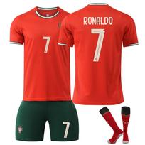 Vaikų futbolo marškinėliai Portugalija Ronaldo Nr. 7 Raudoni Kvėpuojantys Greitai Džiūstantys Treniruočių/Rungtynių Marškinėliai 110-120 CM raudona