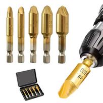 Titanium Coated Screw Extractor Set Hardened Steel Universal Tool Easy Out Drill Tool 5 Pieces Set Hex Shank Broken Bolt Remover