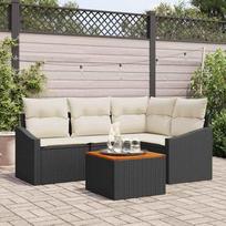 Garden Sofa Set with Storage 5 pcs Black and Cream Poly Rattan