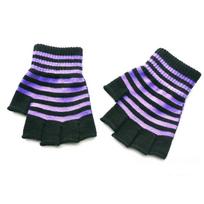 Unisex Comfortable Elastic Fingerless Knit Mittens Knitted Gloves Thicken Striped violetinė