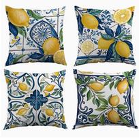 Viduržemio jūros citrinų mėlynų plytelių rašto pagalvės užvalkalas Vasaros namų dekoras Pagalvės dėklas Peach skin 18*18(CM)-1Pcs blue